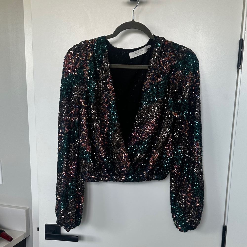 ASTR Sequin V-Neck Blouse
